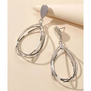 Silver Multi Teardrop Dangle Earrings Layered Drop Pendant Open Style Retro New